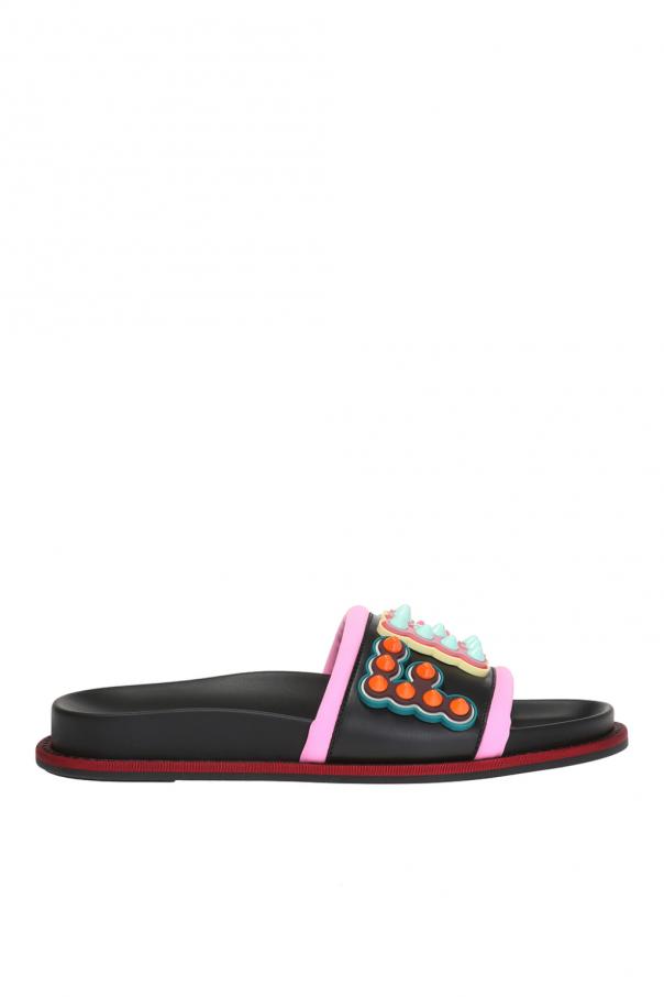 Fendi studded cheap logo slides